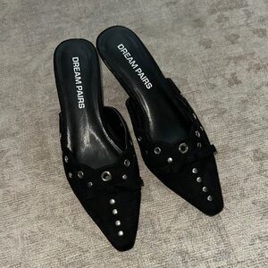 Black Studded Pointed Toe Mules